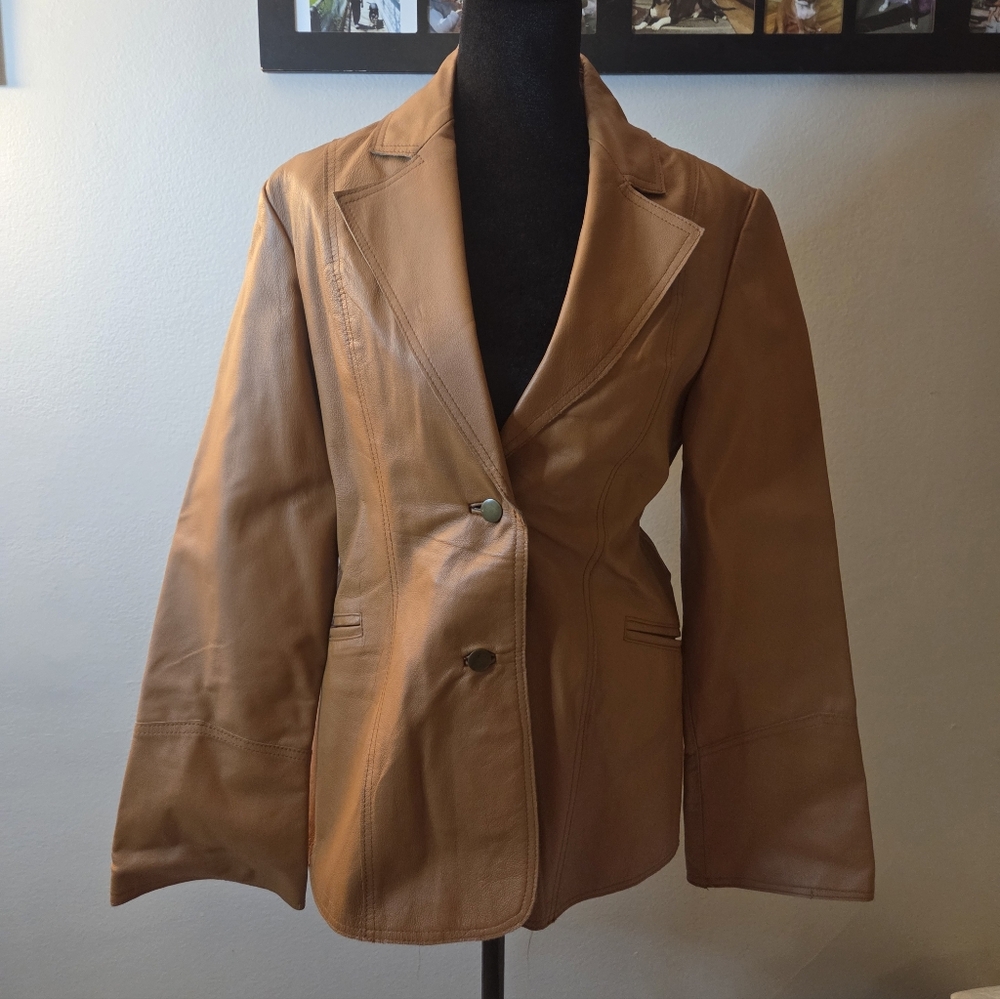 Vintage Women's Tan Leather Blazer Jacket
